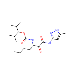 CCCC[C@H](NC(=O)OC(C(C)C)C(C)C)C(=O)C(=O)Nc1cc(C)[nH]n1 ZINC000013559131