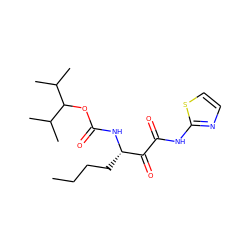 CCCC[C@H](NC(=O)OC(C(C)C)C(C)C)C(=O)C(=O)Nc1nccs1 ZINC000013559114