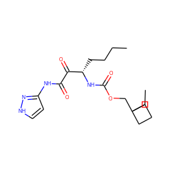 CCCC[C@H](NC(=O)OCC1(CC)CCC1)C(=O)C(=O)Nc1cc[nH]n1 ZINC000013583755