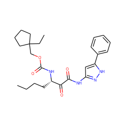 CCCC[C@H](NC(=O)OCC1(CC)CCCC1)C(=O)C(=O)Nc1cc(-c2ccccc2)[nH]n1 ZINC000013583792