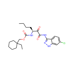 CCCC[C@H](NC(=O)OCC1(CC)CCCCC1)C(=O)C(=O)Nc1n[nH]c2cc(Cl)ccc12 ZINC000013583810