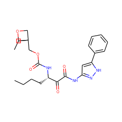 CCCC[C@H](NC(=O)OCC1(CC)COC1)C(=O)C(=O)Nc1cc(-c2ccccc2)[nH]n1 ZINC000013583778