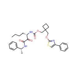 CCCC[C@H](NC(=O)OCC1(COc2nc(-c3ccccc3)cs2)CCC1)C(=O)C(=O)N[C@H](C)c1ccccc1 ZINC000028463249