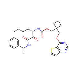 CCCC[C@H](NC(=O)OCC1(COc2ncnc3ccsc23)CCC1)C(=O)C(=O)N[C@H](C)c1ccccc1 ZINC000028395742