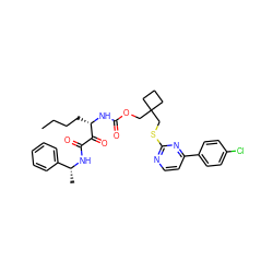 CCCC[C@H](NC(=O)OCC1(CSc2nccc(-c3ccc(Cl)cc3)n2)CCC1)C(=O)C(=O)N[C@H](C)c1ccccc1 ZINC000003917615