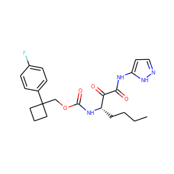 CCCC[C@H](NC(=O)OCC1(c2ccc(F)cc2)CCC1)C(=O)C(=O)Nc1ccn[nH]1 ZINC000095596123