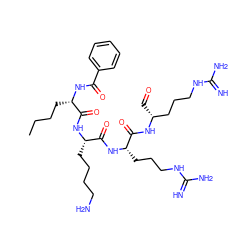 CCCC[C@H](NC(=O)c1ccccc1)C(=O)N[C@@H](CCCCN)C(=O)N[C@@H](CCCNC(=N)N)C(=O)N[C@H](C=O)CCCNC(=N)N ZINC000024775049