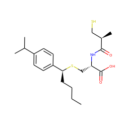 CCCC[C@H](SC[C@H](NC(=O)[C@H](C)CS)C(=O)O)c1ccc(C(C)C)cc1 ZINC000040977041