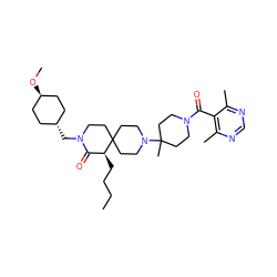 CCCC[C@H]1C(=O)N(C[C@H]2CC[C@H](OC)CC2)CCC12CCN(C1(C)CCN(C(=O)c3c(C)ncnc3C)CC1)CC2 ZINC000254005246