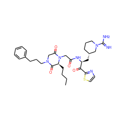 CCCC[C@H]1C(=O)N(CCCc2ccccc2)CC(=O)N1CC(=O)N[C@@H](C[C@@H]1CCCN(C(=N)N)C1)C(=O)c1nccs1 ZINC000026502975