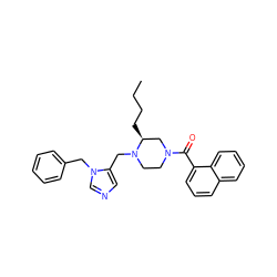 CCCC[C@H]1CN(C(=O)c2cccc3ccccc23)CCN1Cc1cncn1Cc1ccccc1 ZINC000027211085