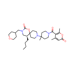 CCCC[C@H]1CN(CC2CCOCC2)C(=O)OC12CCN(C1(C)CCN(C(=O)c3c(C)cc(=O)oc3C)CC1)CC2 ZINC000049771211