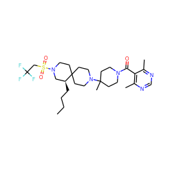 CCCC[C@H]1CN(S(=O)(=O)CC(F)(F)F)CCC12CCN(C1(C)CCN(C(=O)c3c(C)ncnc3C)CC1)CC2 ZINC000044386735