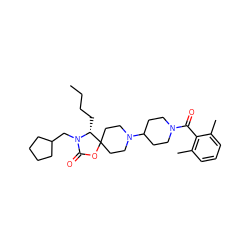 CCCC[C@H]1N(CC2CCCC2)C(=O)OC12CCN(C1CCN(C(=O)c3c(C)cccc3C)CC1)CC2 ZINC000048999494