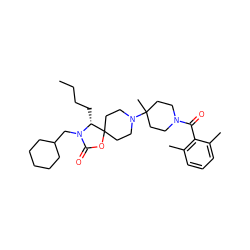 CCCC[C@H]1N(CC2CCCCC2)C(=O)OC12CCN(C1(C)CCN(C(=O)c3c(C)cccc3C)CC1)CC2 ZINC000049110519