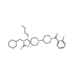 CCCC[C@H]1N(CC2CCCCC2)C(=O)OC12CCN(C1CCN(C(=O)c3ccccc3C)CC1)CC2 ZINC000048999490