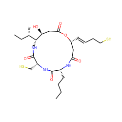 CCCC[C@H]1NC(=O)C[C@@H](/C=C/CCS)OC(=O)C[C@H](O)[C@@H]([C@@H](C)CC)NC(=O)[C@@H](CS)NC1=O ZINC000072123426