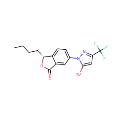 CCCC[C@H]1OC(=O)c2cc(-n3nc(C(F)(F)F)cc3O)ccc21 ZINC001772627313