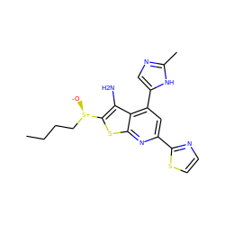 CCCC[S@@+]([O-])c1sc2nc(-c3nccs3)cc(-c3cnc(C)[nH]3)c2c1N ZINC001772593884