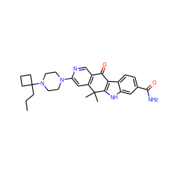 CCCC1(N2CCN(c3cc4c(cn3)C(=O)c3c([nH]c5cc(C(N)=O)ccc35)C4(C)C)CC2)CCC1 ZINC000114803190