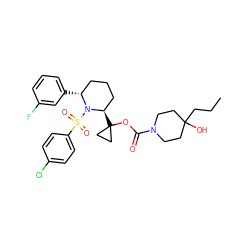 CCCC1(O)CCN(C(=O)OC2([C@@H]3CCC[C@@H](c4cccc(F)c4)N3S(=O)(=O)c3ccc(Cl)cc3)CC2)CC1 ZINC000028879481