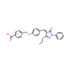 CCCC1=NN(c2ccccc2)C(=O)/C1=C/c1ccc(OCc2ccc(C(=O)O)cc2)cc1 ZINC000100326577