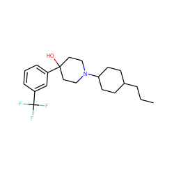 CCCC1CCC(N2CCC(O)(c3cccc(C(F)(F)F)c3)CC2)CC1 ZINC000013553192