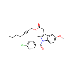 CCCCC#CCOC(=O)Cc1c(C)n(C(=O)c2ccc(Cl)cc2)c2ccc(OC)cc12 ZINC000026726618