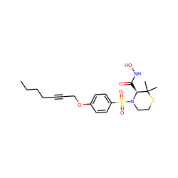 CCCCC#CCOc1ccc(S(=O)(=O)N2CCSC(C)(C)[C@@H]2C(=O)NO)cc1 ZINC000028571526