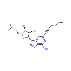 CCCCC#Cc1nc(N)c2ncn([C@@H]3O[C@H](CSC(C)C)[C@@H](O)[C@H]3O)c2n1 ZINC000013472027