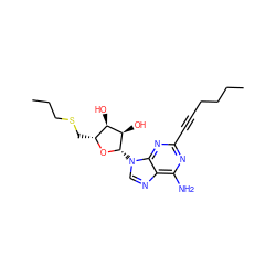 CCCCC#Cc1nc(N)c2ncn([C@@H]3O[C@H](CSCCC)[C@@H](O)[C@H]3O)c2n1 ZINC000013472026