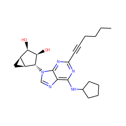 CCCCC#Cc1nc(NC2CCCC2)c2ncn([C@H]3[C@H](O)[C@H](O)[C@@H]4C[C@@H]43)c2n1 ZINC000103248054