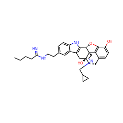 CCCCC(=N)NCCc1ccc2[nH]c3c(c2c1)C[C@@]1(O)[C@H]2Cc4ccc(O)c5c4[C@@]1(CCN2CC1CC1)[C@H]3O5 ZINC000026850917