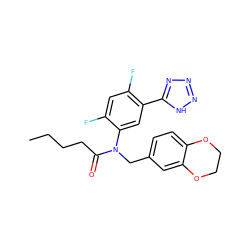 CCCCC(=O)N(Cc1ccc2c(c1)OCCO2)c1cc(-c2nnn[nH]2)c(F)cc1F ZINC000084710766