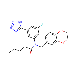 CCCCC(=O)N(Cc1ccc2c(c1)OCCO2)c1cc(F)cc(-c2nnn[nH]2)c1 ZINC000084655451