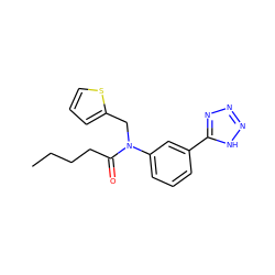 CCCCC(=O)N(Cc1cccs1)c1cccc(-c2nnn[nH]2)c1 ZINC000084704604