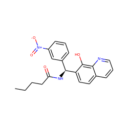 CCCCC(=O)N[C@@H](c1cccc([N+](=O)[O-])c1)c1ccc2cccnc2c1O ZINC000004903376