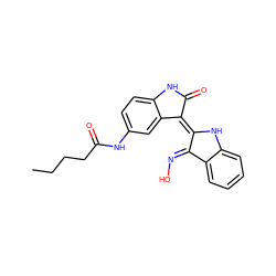 CCCCC(=O)Nc1ccc2c(c1)/C(=C1/Nc3ccccc3/C1=N\O)C(=O)N2 ZINC000653854034