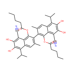 CCCCC(=O)Oc1c(-c2c(C)cc3c(C(C)C)c(O)c(O)c(C#N)c3c2OC(=O)CCCC)c(C)cc2c(C(C)C)c(O)c(O)c(C#N)c12 ZINC000029483005