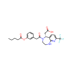 CCCCC(=O)Oc1cccc(CC(=O)N2CCNc3nc(C(F)(F)F)ccc3[C@H]2CC(=O)O)c1 ZINC000299840783