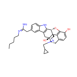 CCCCC/N=C(/N)Cc1ccc2[nH]c3c(c2c1)C[C@@]1(O)[C@H]2Cc4ccc(O)c5c4[C@@]1(CCN2CC1CC1)[C@H]3O5 ZINC000038156983