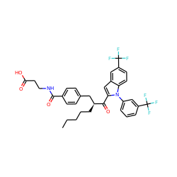 CCCCC[C@@H](Cc1ccc(C(=O)NCCC(=O)O)cc1)C(=O)c1cc2cc(C(F)(F)F)ccc2n1-c1cccc(C(F)(F)F)c1 ZINC000082138047