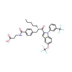 CCCCC[C@@H](Cc1ccc(C(=O)NCCC(=O)O)cc1)C(=O)c1cc2cc(OC(F)(F)F)ccc2n1-c1cccc(C(F)(F)F)c1 ZINC000082138046