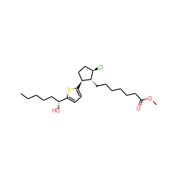 CCCCC[C@@H](O)c1ccc([C@H]2CC[C@@H](Cl)[C@@H]2CCCCCCC(=O)OC)s1 ZINC000117759628