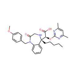 CCCCC[C@]1([C@H](Oc2nc(C)cc(C)n2)C(=O)O)NCC(=O)N(Cc2ccc(OC)cc2)c2ccccc21 ZINC000013561050