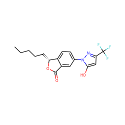 CCCCC[C@H]1OC(=O)c2cc(-n3nc(C(F)(F)F)cc3O)ccc21 ZINC001772574149