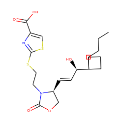 CCCCC1([C@H](O)/C=C/[C@H]2COC(=O)N2CCSc2nc(C(=O)O)cs2)CCC1 ZINC000059783627