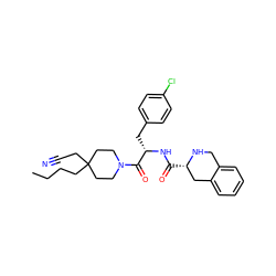 CCCCC1(CC#N)CCN(C(=O)[C@H](Cc2ccc(Cl)cc2)NC(=O)[C@H]2Cc3ccccc3CN2)CC1 ZINC000028949813