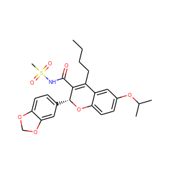 CCCCC1=C(C(=O)NS(C)(=O)=O)[C@@H](c2ccc3c(c2)OCO3)Oc2ccc(OC(C)C)cc21 ZINC000013473497