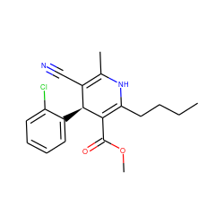 CCCCC1=C(C(=O)OC)[C@@H](c2ccccc2Cl)C(C#N)=C(C)N1 ZINC000058581453